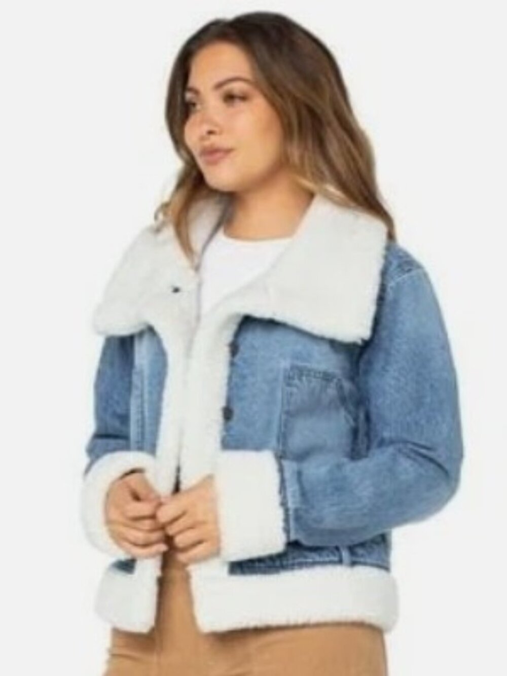 Celebrity Pink Denim Sherpa Jacket Sz XS Blue Jean Trucker Coat Outerwear NWT